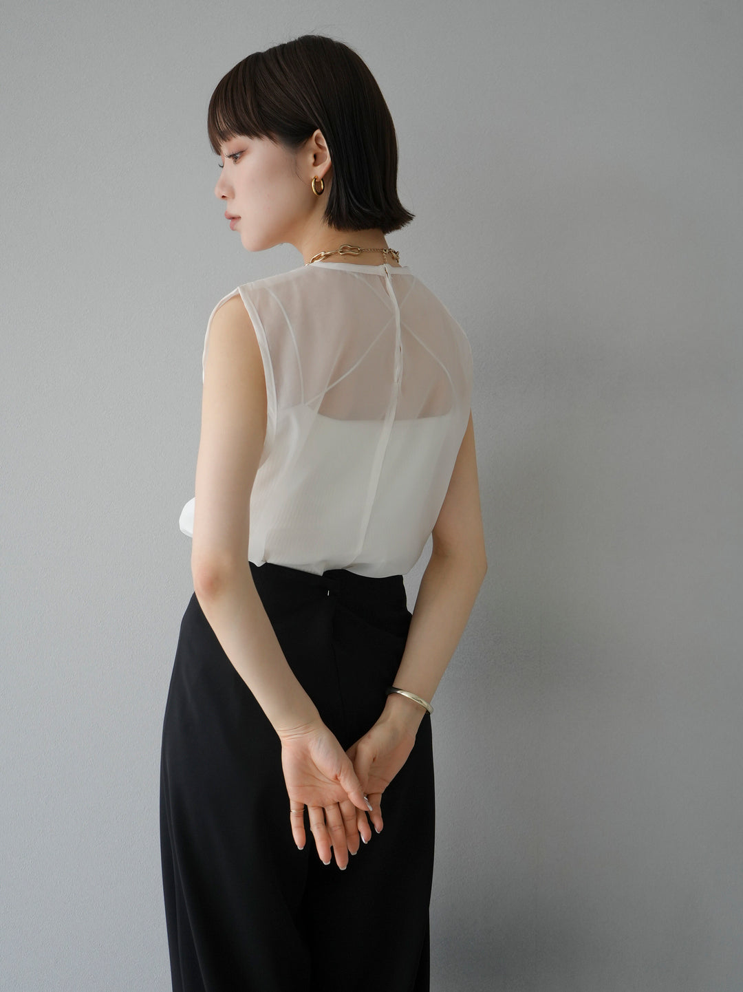 [SET] Organza sleeveless top + wrap wide pants (2set)