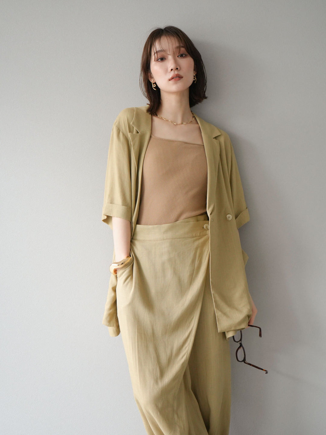 [予約]ライトリネンハーフスリーブジャケット/ベージュ