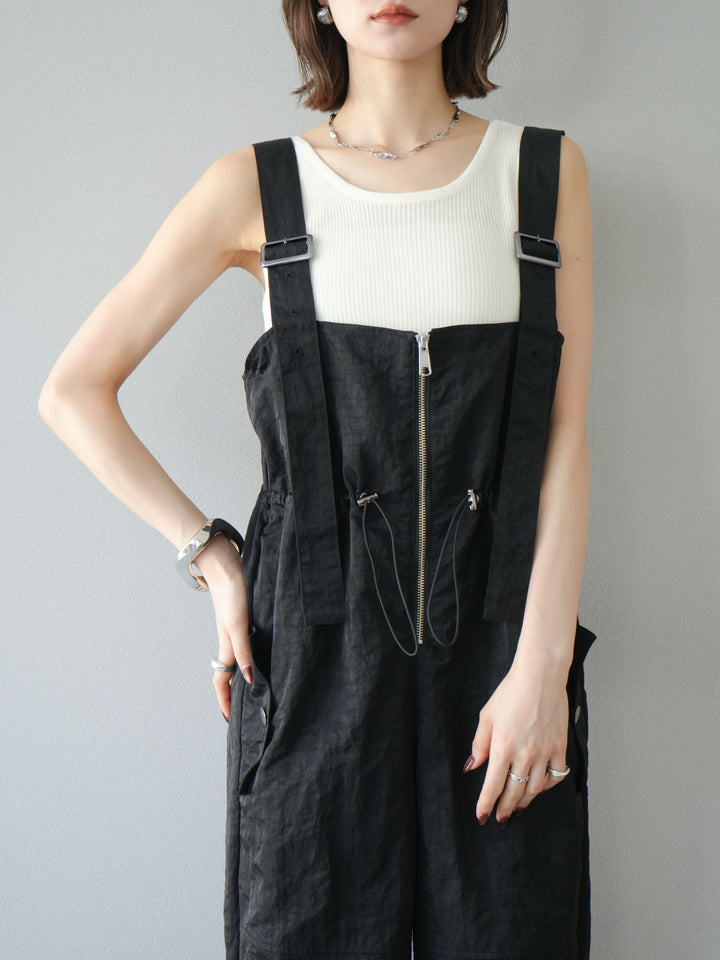 [予約]ナイロンタックデザインサロペット/ブラック