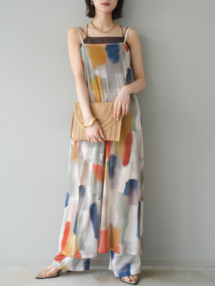 [予約]水彩アートシアーキャミワンピース/オフホワイト