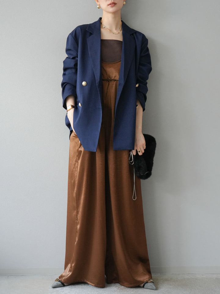 【預購】金色羈扣斜紋雙排扣西裝外套/藏青色