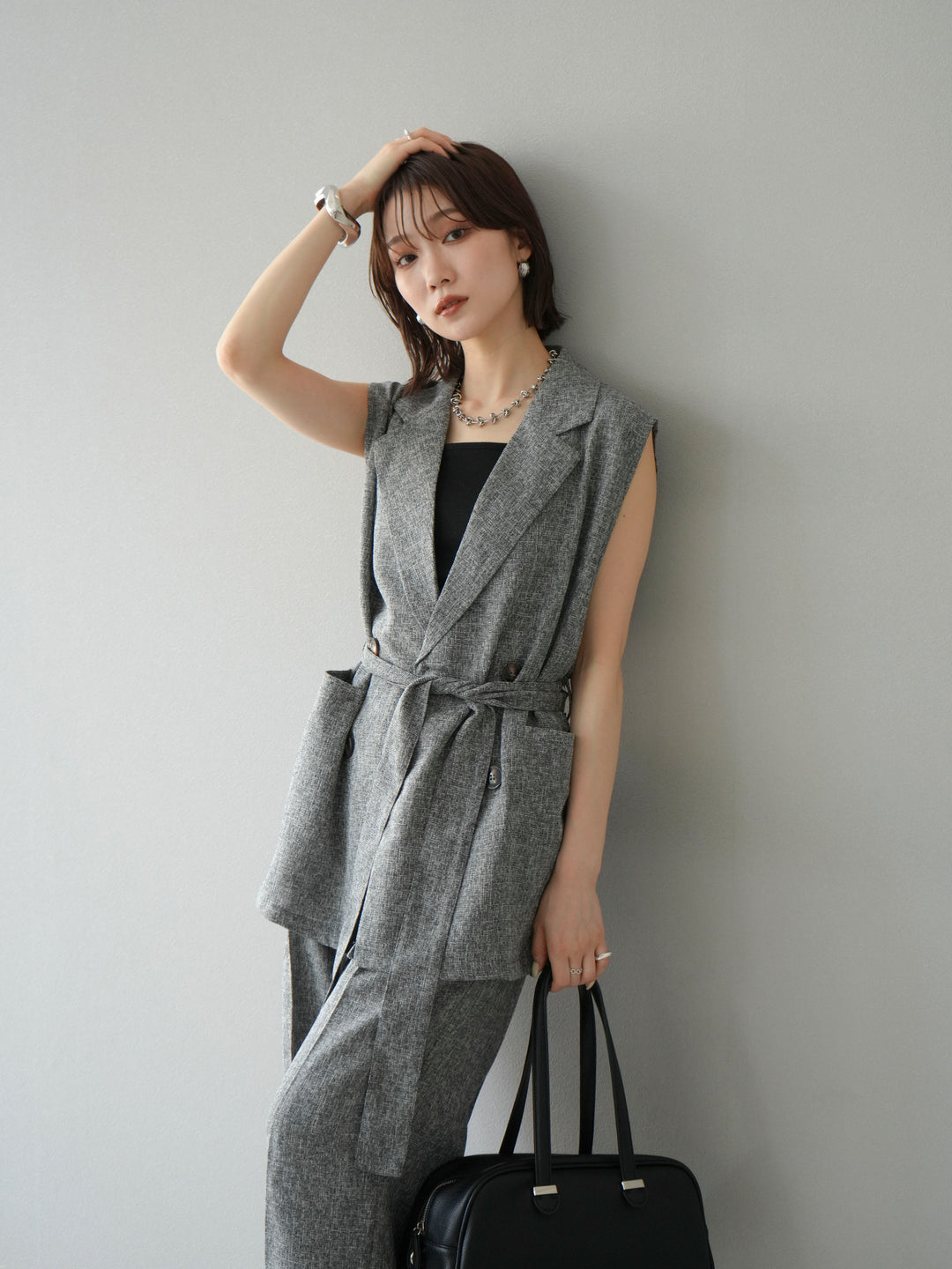 [預購] 混合粗呢背心/黑色