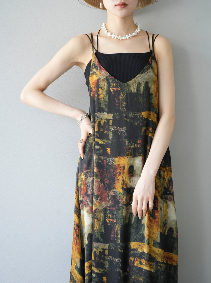 [Pre-order] Nuanced Pattern Back Cross Camisole Dress/Yellow