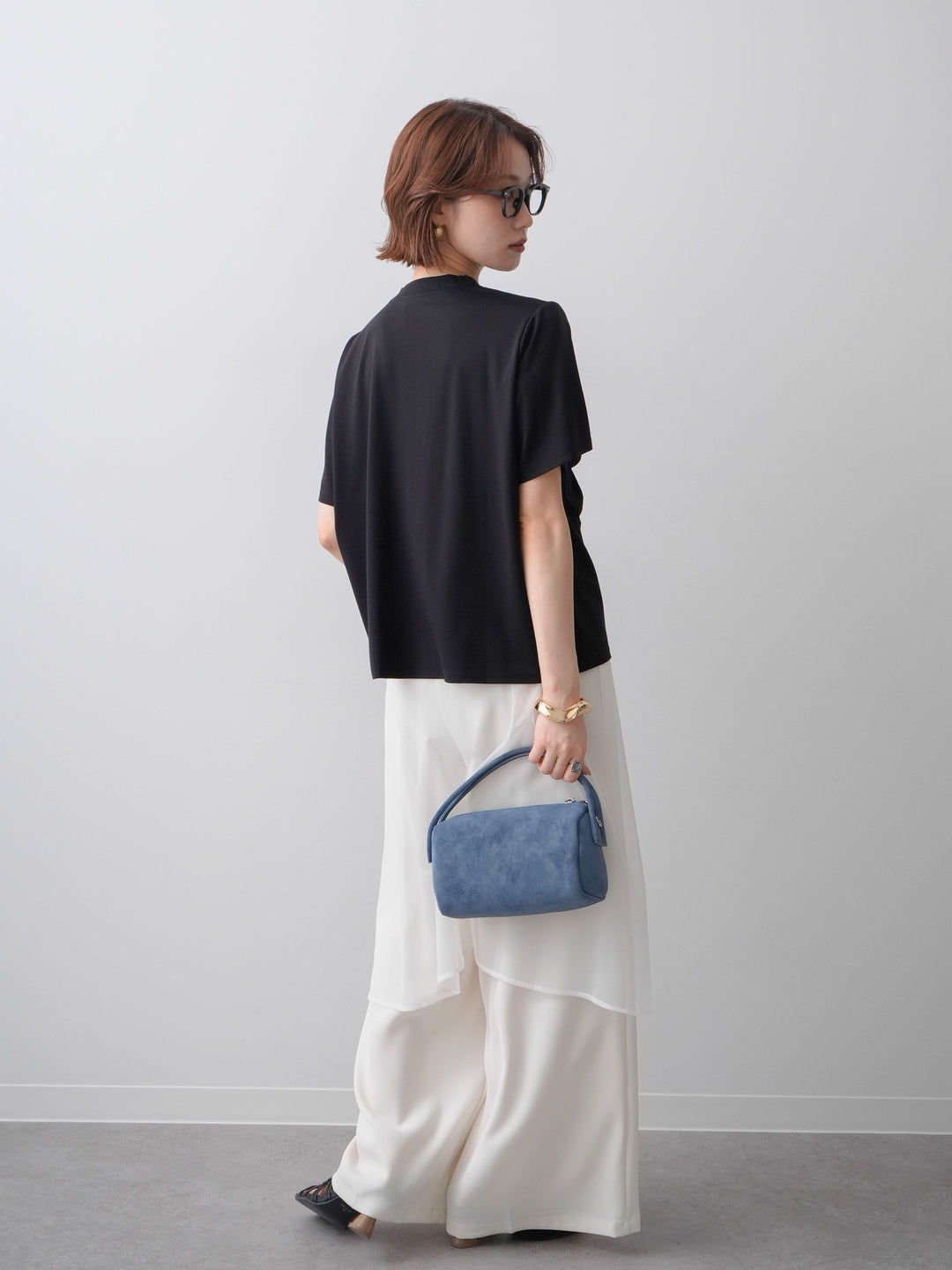 [SET]ラッフルドッキングTEE+シアーエプロン付ドレープタックワイドパンツ(2set)
