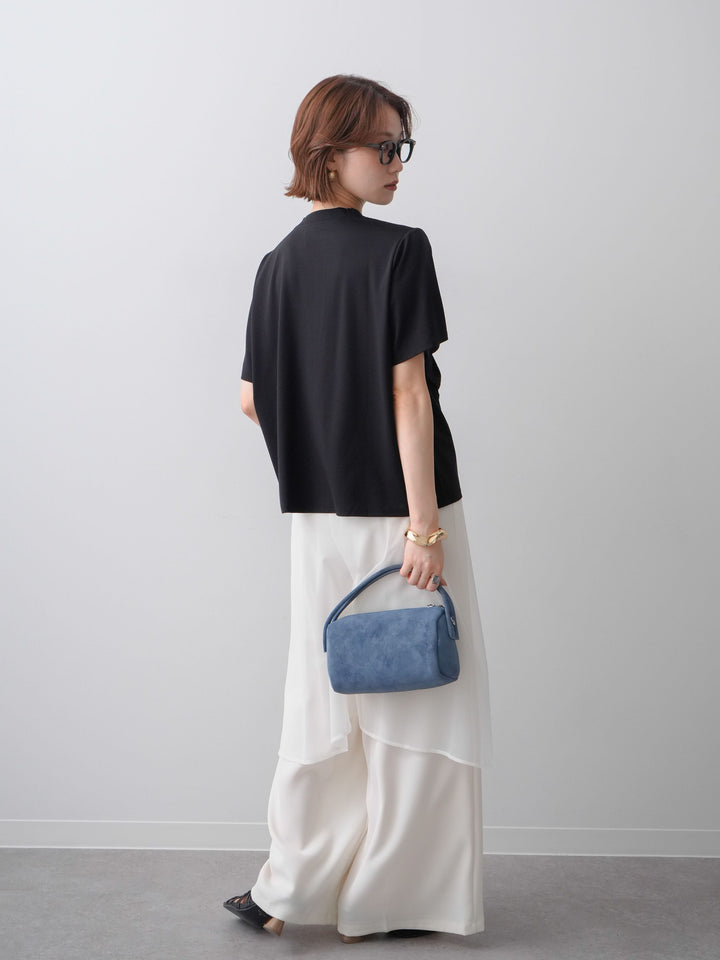 [SET]ラッフルドッキングTEE+シアーエプロン付ドレープタックワイドパンツ(2set)