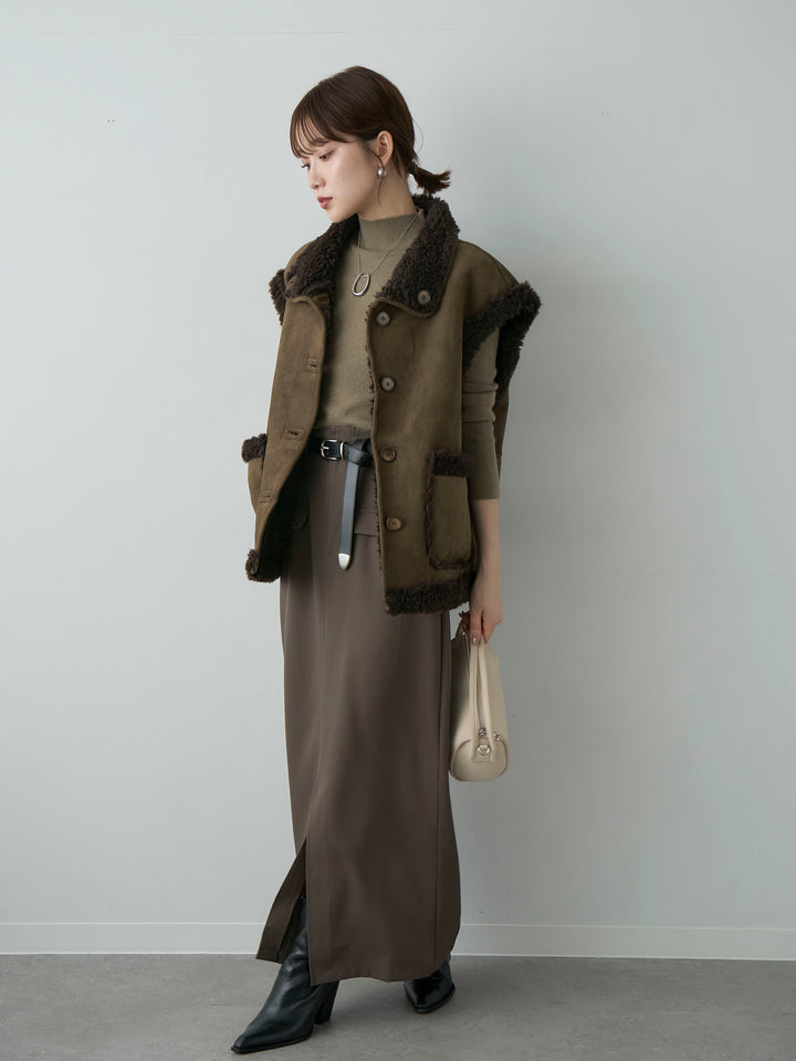 [予約]リバーシブルムートンライクオーバーベスト/khaki