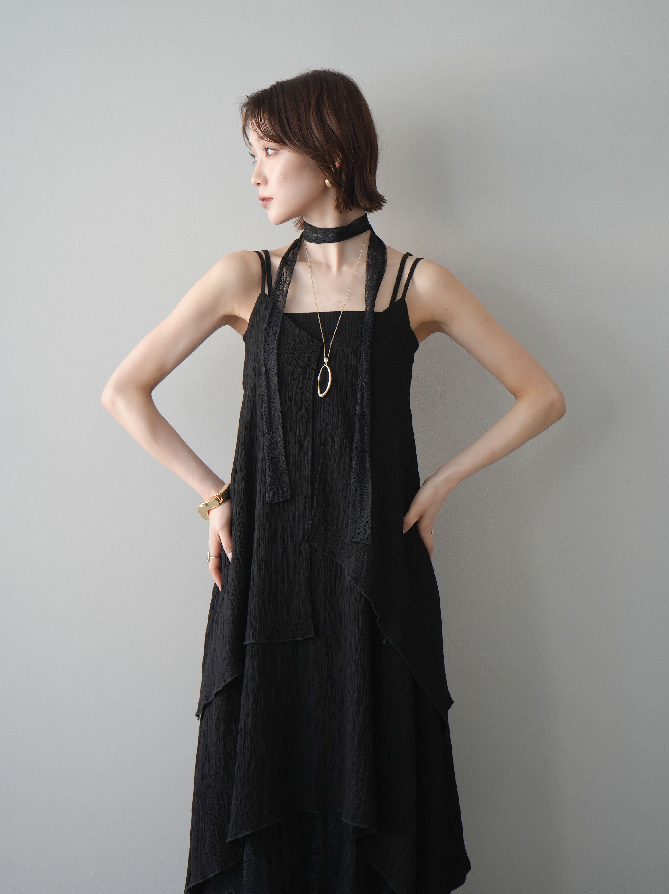 予約]レース切替アシンメトリーワンピース/black – Lumier