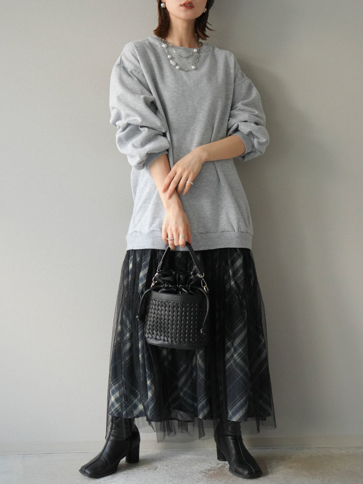 [予約]スウェットドッキングチェック柄レイヤードワンピース/グレー