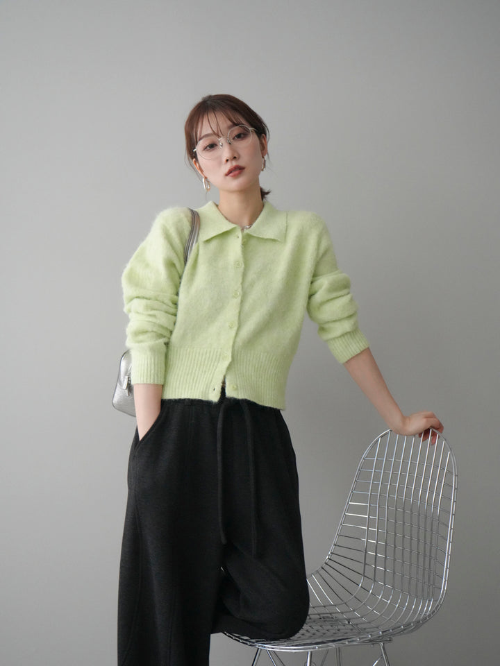 [予約]モヘア衿付きボタンプルオーバー/lime