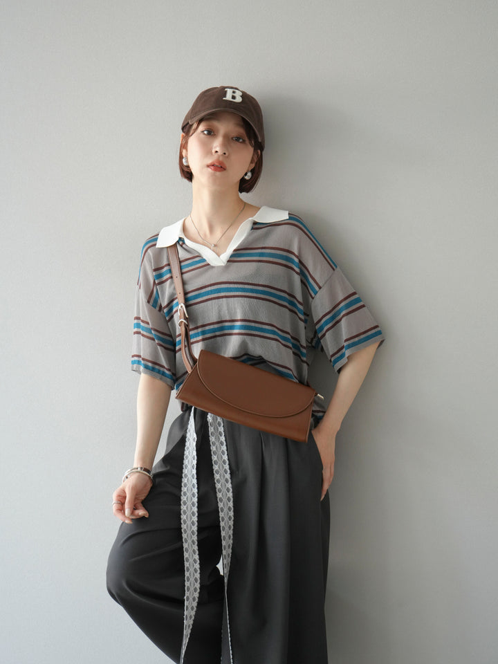 [予約]シアーポロニットプルオーバー/グレーボーダー