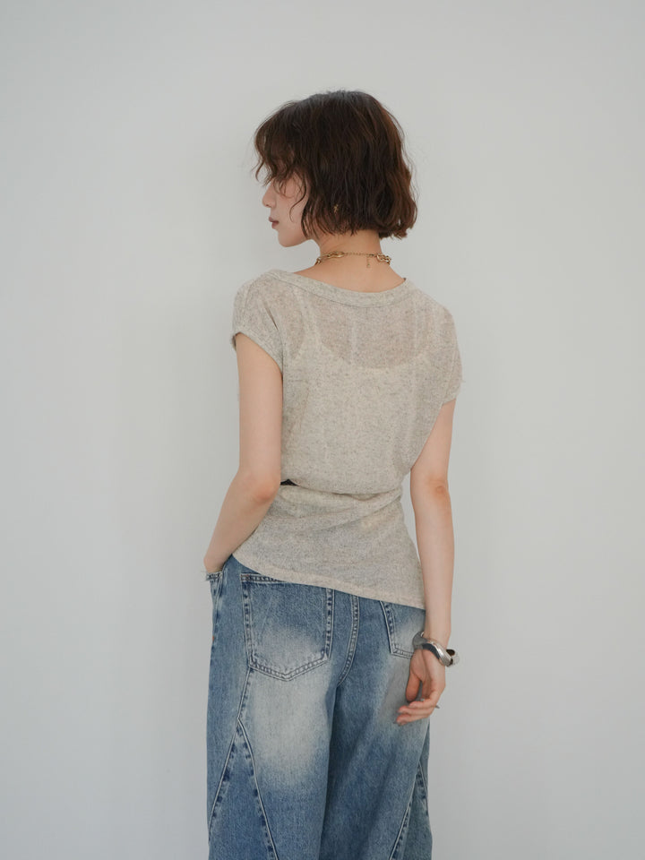 [予約]ベルト付アシメシアーニットトップス/beige
