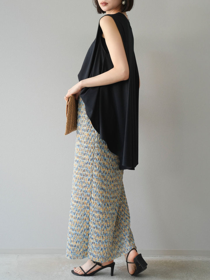 [予約]マルチカラーランダムプリーツタイトスカート/イエロー