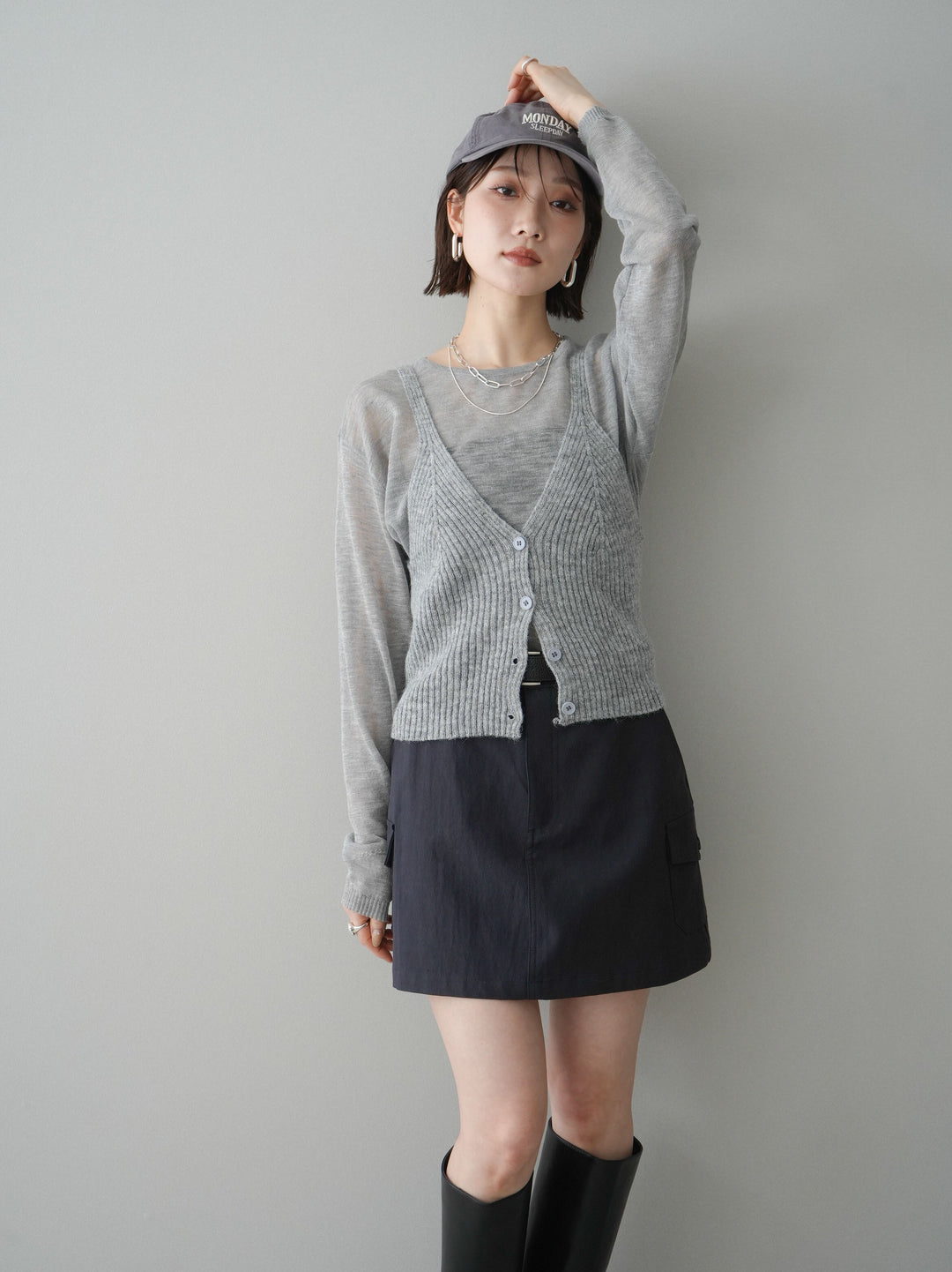 [予約]ビスチェアンサンブルシアーニット/gray