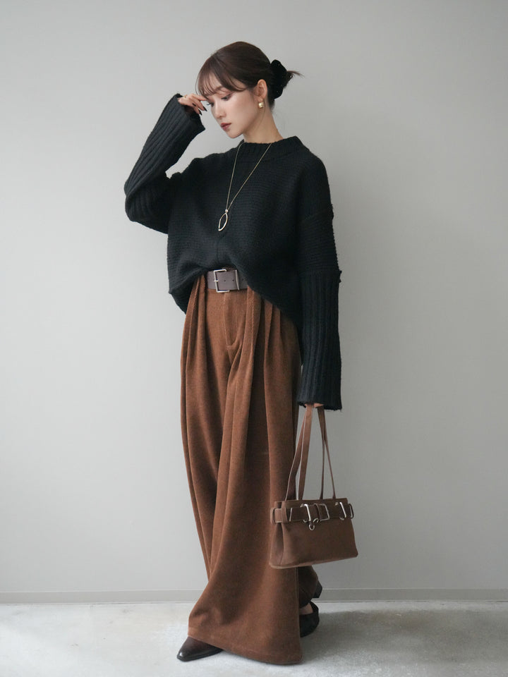 [予約]ベルトデザインループコールテンワイドパンツ(ベルト付き)/camel