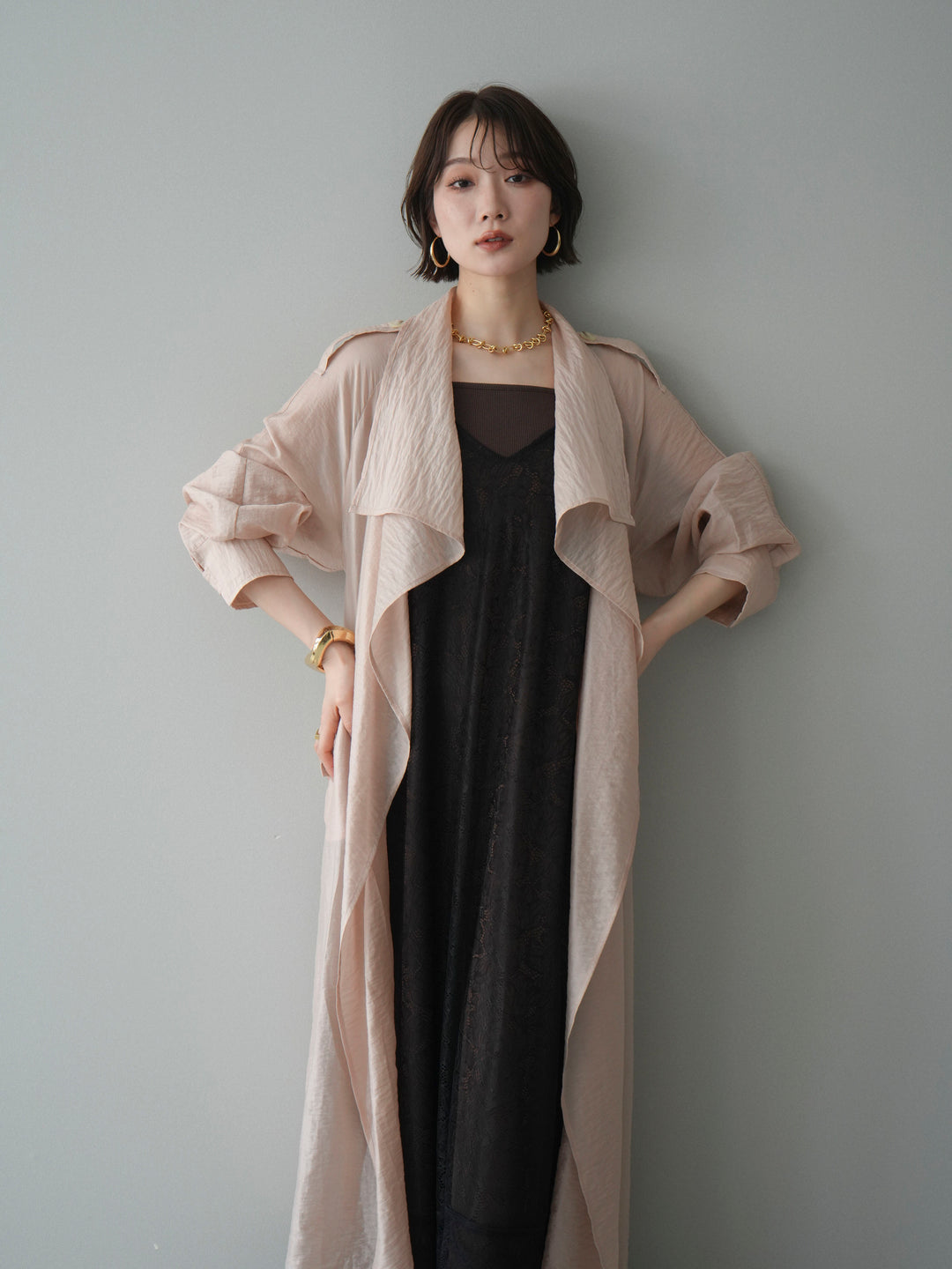 [予約]シアートレンチロングコート/pink