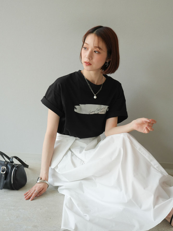 [予約]箔プリントTシャツ/ブラックシルバー