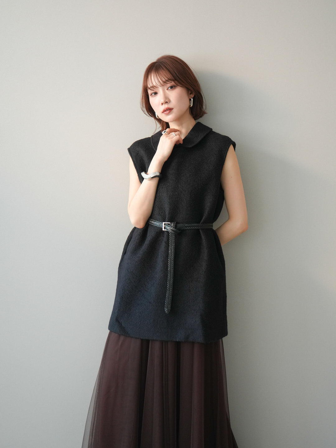 [SET]襟付きブークレミニワンピース+襟付きブークレミニワンピース(2set)