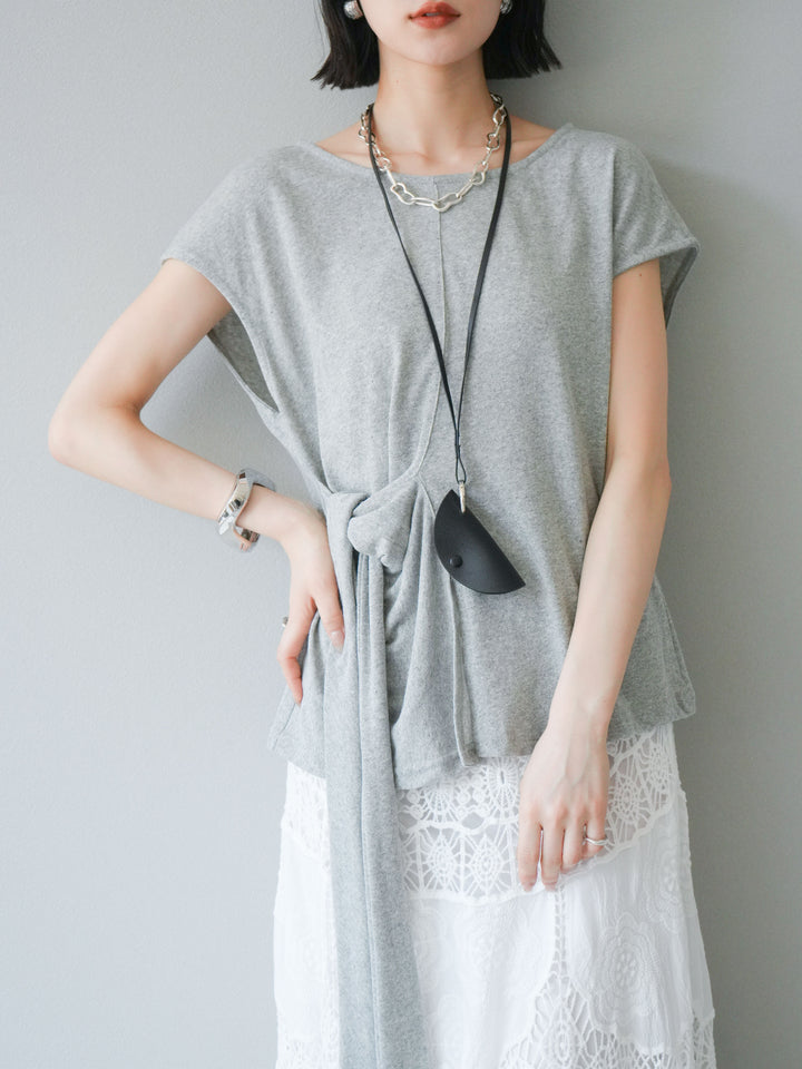 [予約]フロント巻きデザインカットソー/グレー
