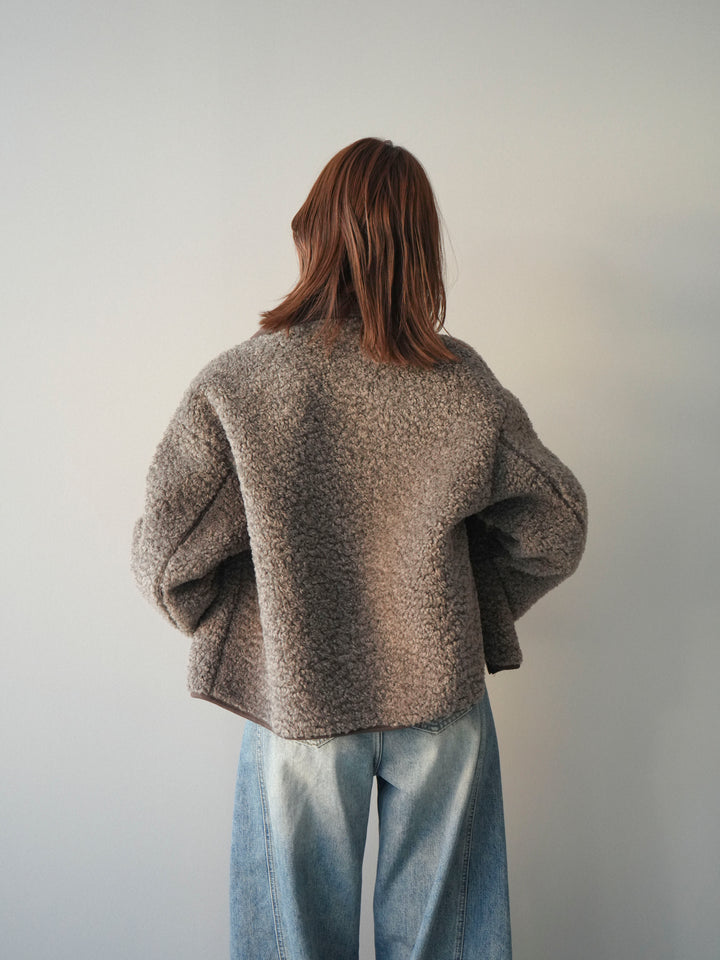 [予約]スエード襟ボアショートジャケット/brown