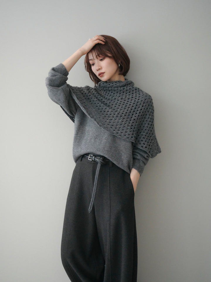 [予約]メッシュケープアンサンブルニットプルオーバー/darkgray