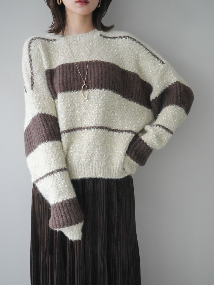 [予約]ネップヤーンボーダーニットプルオーバー/beige