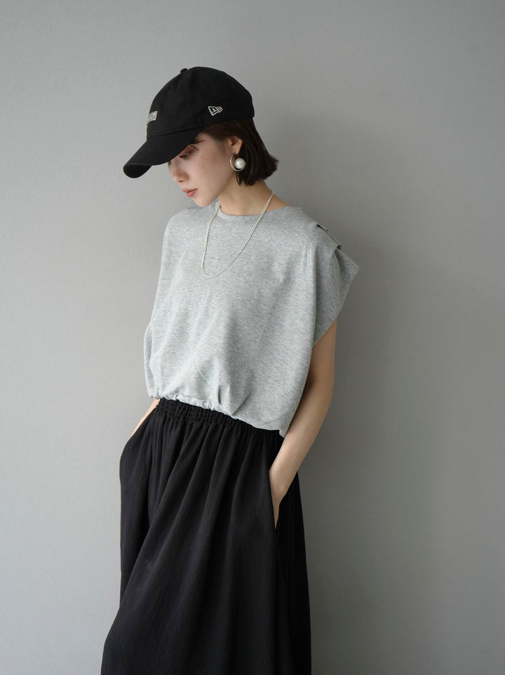 [Pre-order] Tuck shoulder hem drawstring ribbon top/gray