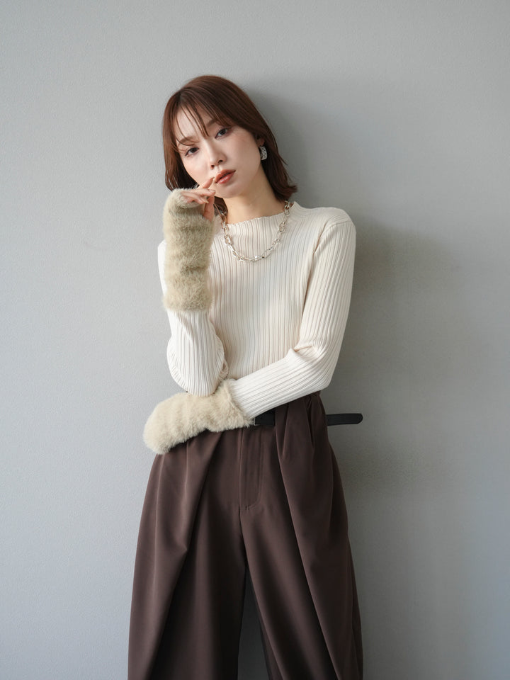 [予約]アームシャギーランダムリブニットトップス/アイボリー