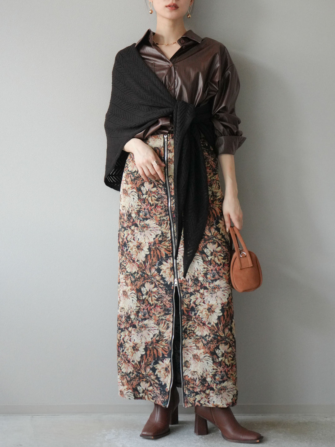 [予約]フェイクレザーシャツ/ブラウン