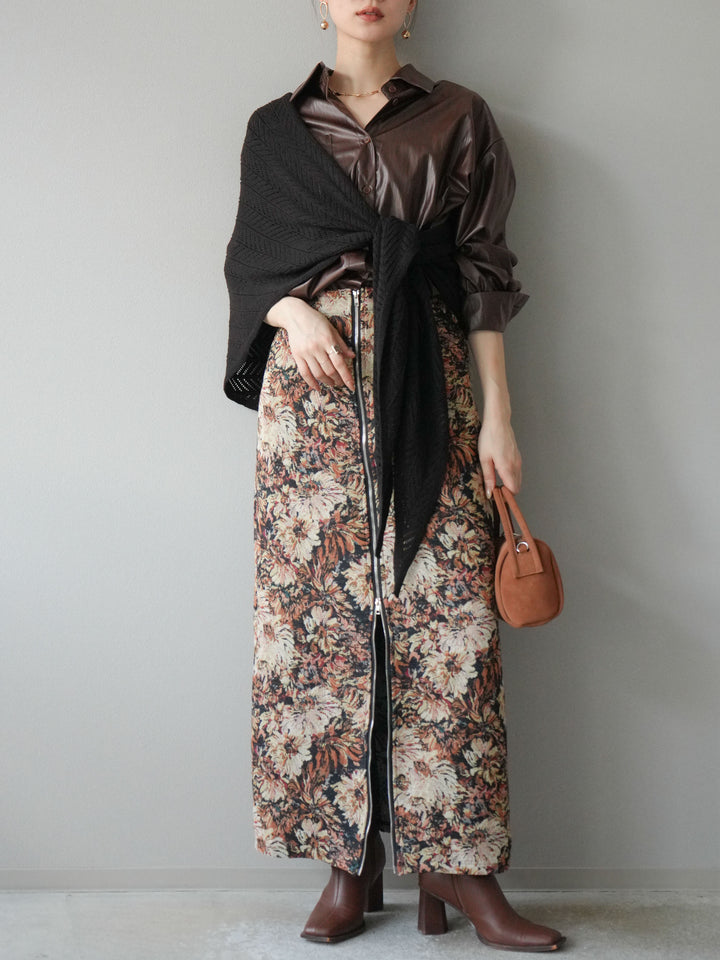 [予約]フェイクレザーシャツ/ブラウン