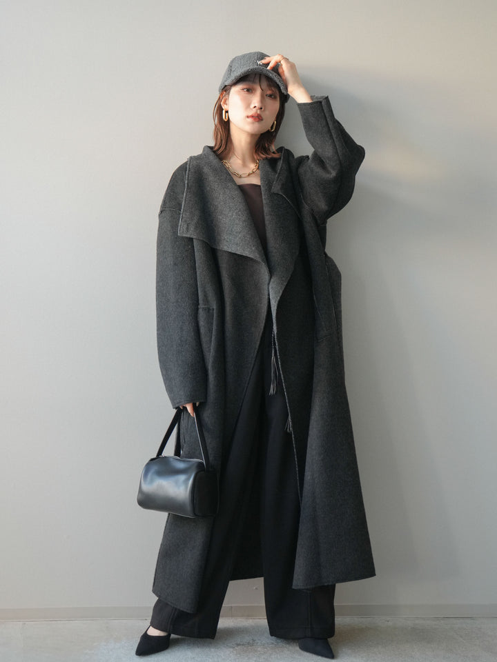 [予約]ベルト付裏起毛センターシームカーブパンツ/black