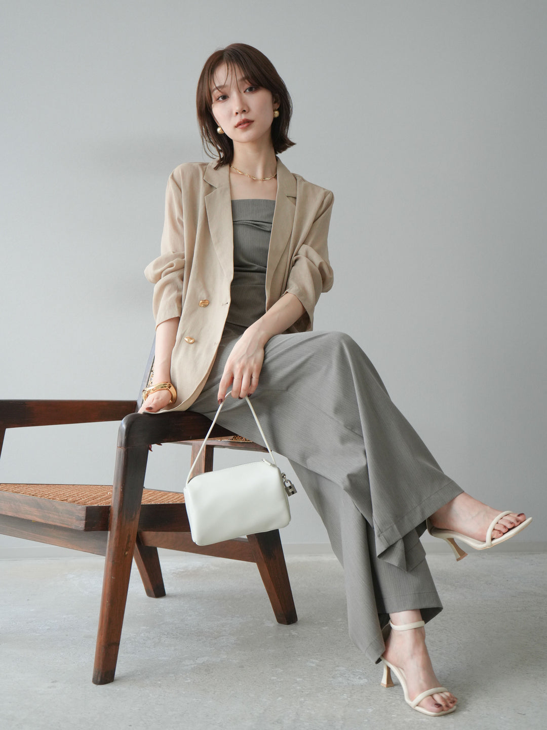 [予約]ゴールドボタンシアージャケット/ベージュ