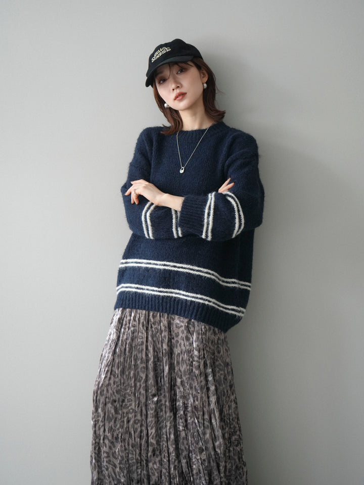 [予約]クルーネックラインボーダーニットプルオーバー/navy