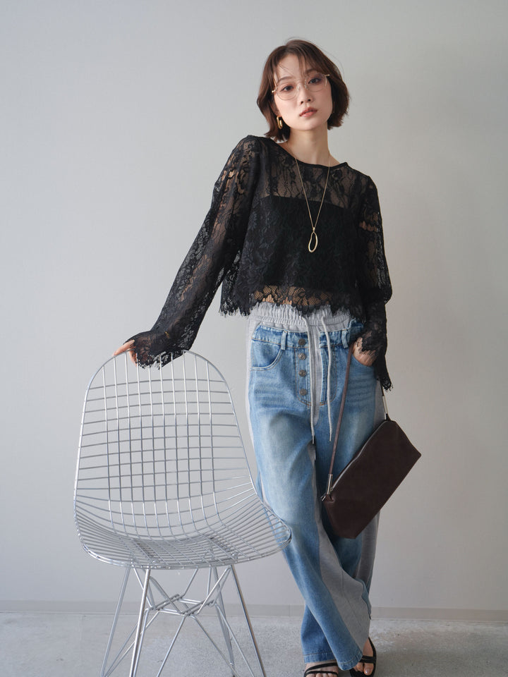 [SET]2WAYスリーブレーストップス+選べるアクセセット(2set)