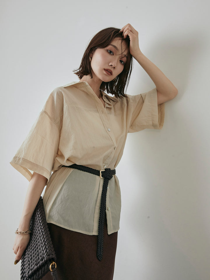 【預購】2WAY尼龍墊圈半身襯衫/奶油色