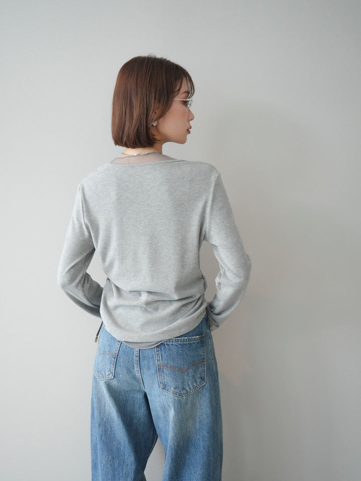 [予約]チュールレイヤードヘンリーネックカットソー/gray