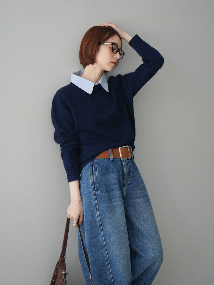 [予約]2WAY襟ニットプルオーバー/navy