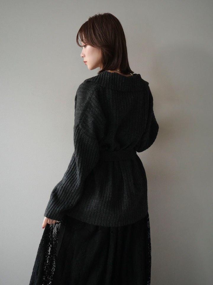 [予約]ワイドリブポロニットプルオーバー/darkgray