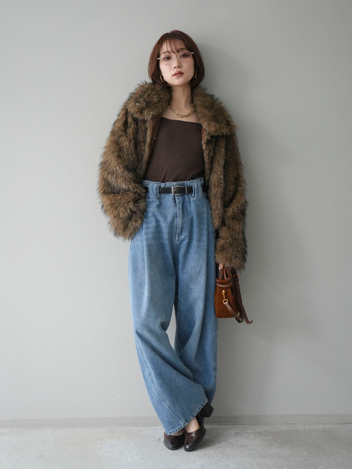 [20%オフ]MIXファースタンドネックショートジャケット/camel