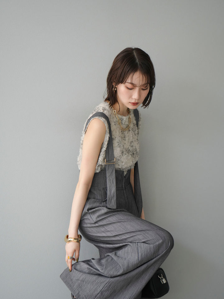 [予約]ストリングデザインハイウエストサロペット/チャコール