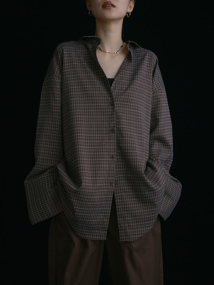 【Allure】[SET]チェックBIGカフスオーバーシャツ+タフタワイドカーブパンツ(2set)