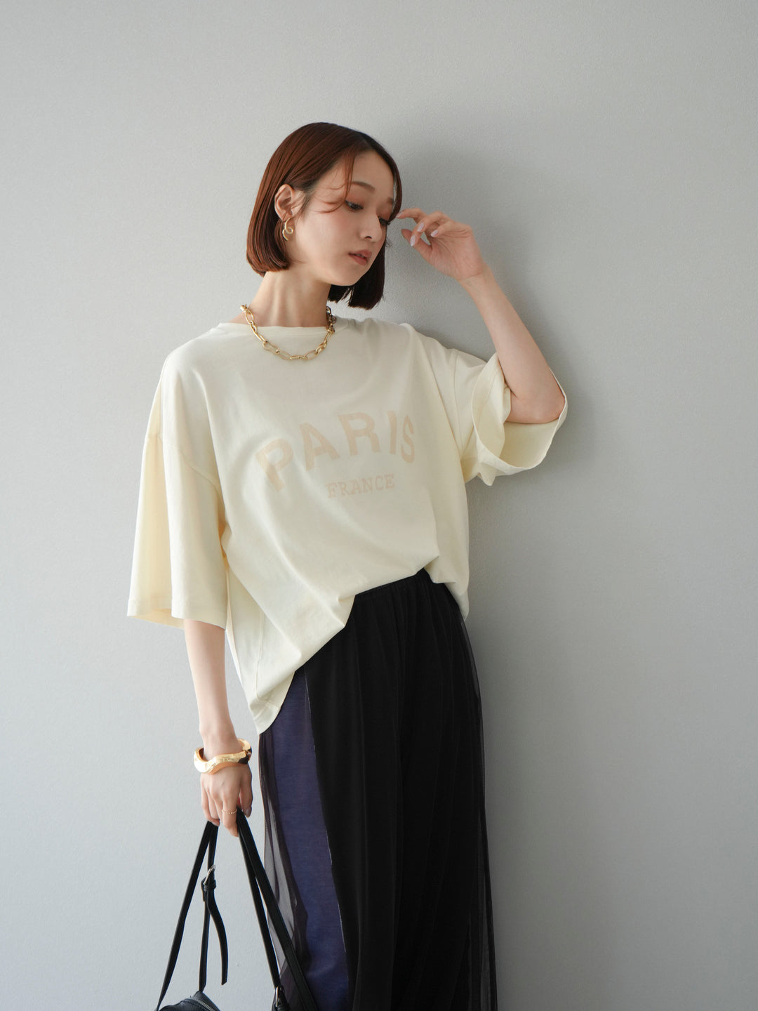 [予約]ピグメントロゴプリントTシャツ/アイボリー