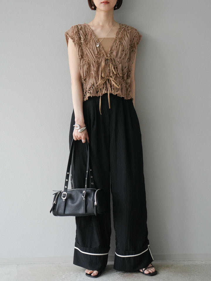 [予約]ジャガードレースリボントップス/ベージュ