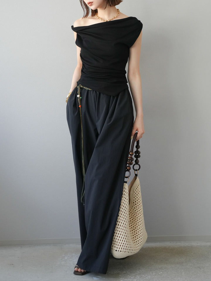 [SET]タックデザイントップス＆ビーズベルト付きパンツSET UP(2set)