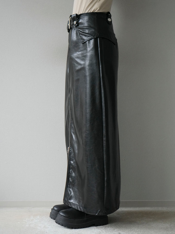 [予約]ベルトデザインレザータッチZIPタイトスカート/ブラック