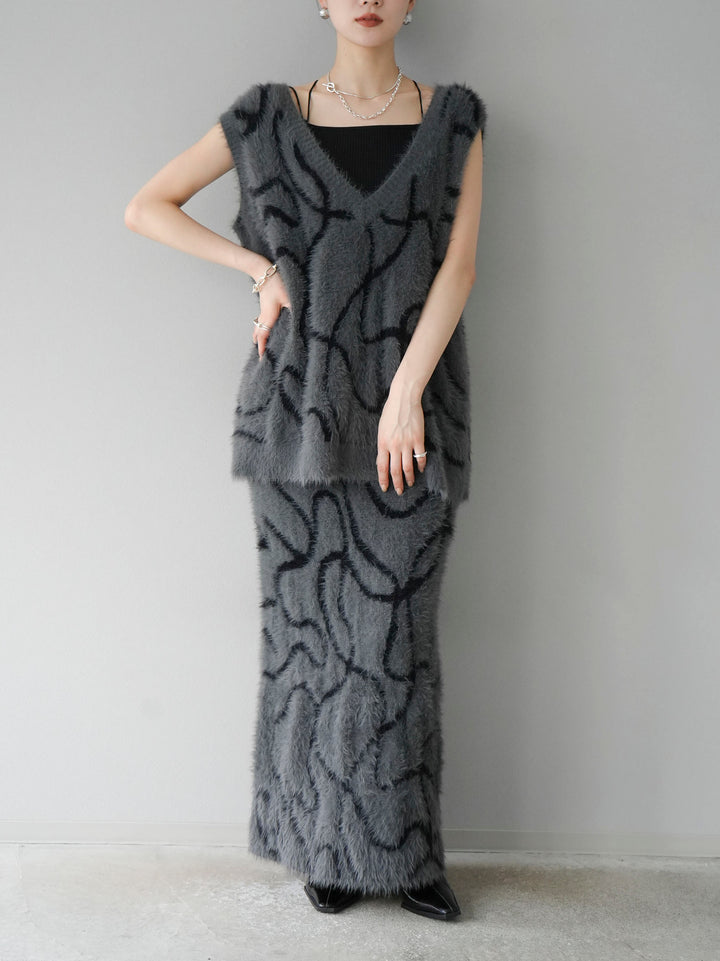 [預訂] Line 毛絨針織半身裙/炭灰