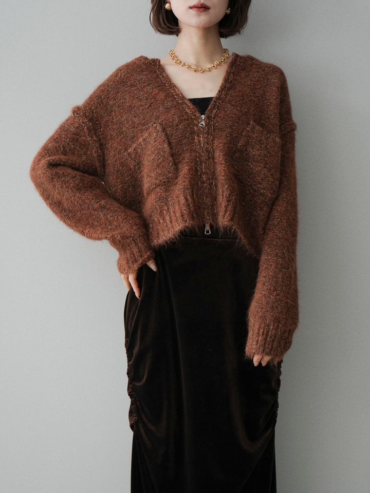 [SET]ミックスヤーンダブルZIPニットカーディガン+ミックスヤーンダブルZIPニットカーディガン(2set)