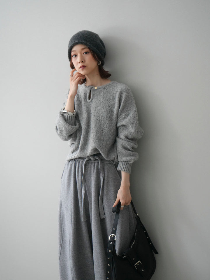 [予約]ツイストネックラメネップヤーンニットプルオーバー/gray