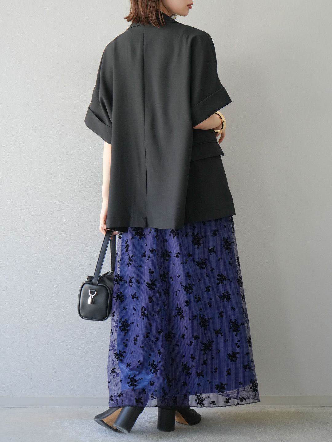 [套裝] 植絨薄紗層疊天鵝絨吊帶連身裙 + 金色紐帶半夾克 (2 套)