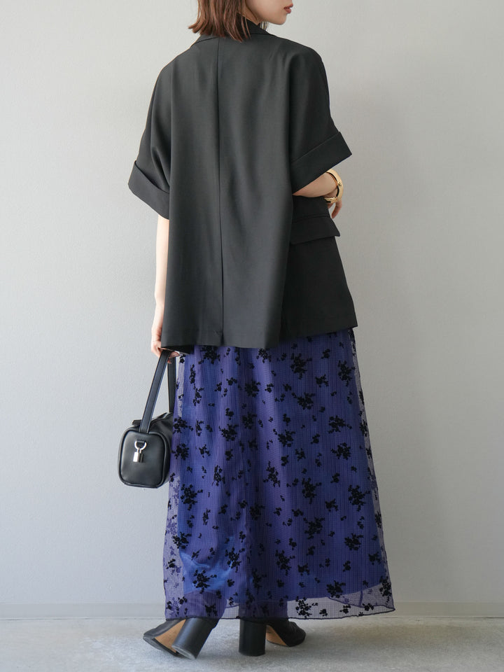 [套裝] 植絨薄紗層疊天鵝絨吊帶連身裙 + 金色紐帶半夾克 (2 套)