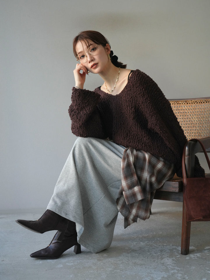[予約]メランジポコポコニットプルオーバー/brown